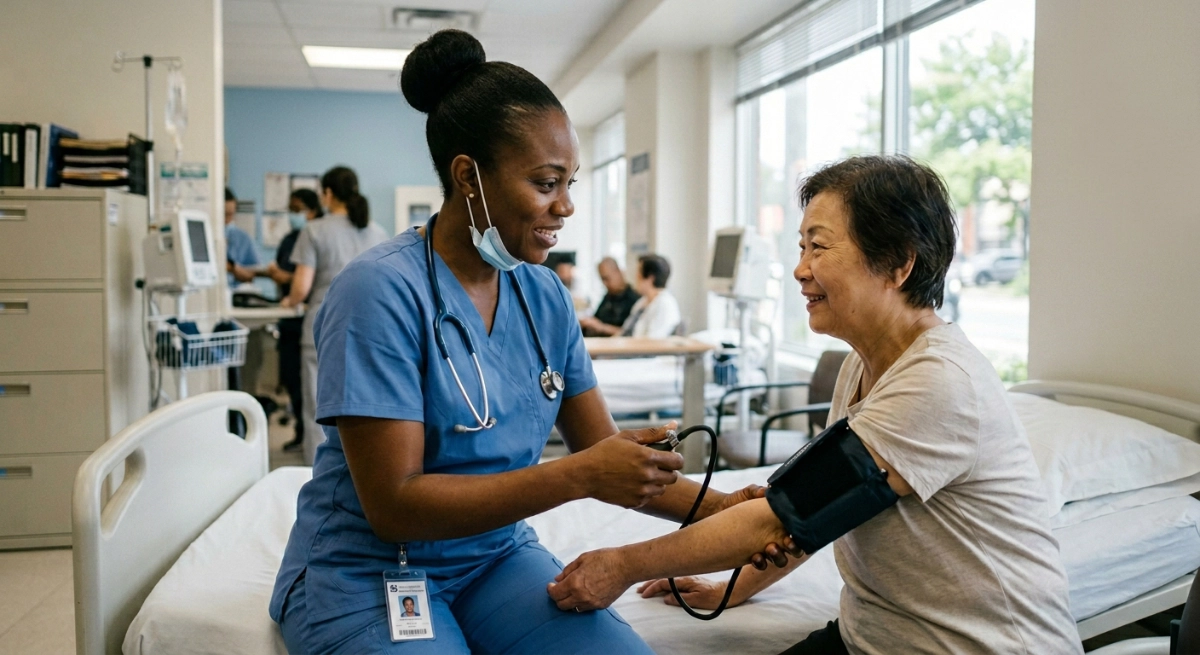 Health care workers on shift in a Canadian hospital